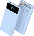 Portable Charger, 10000mAh 22.5W Fast Charging Power Bank with 4 Built-in Cables, Travel Essentials Battery Pack with LED Display, 6 Outputs Charging Bank Compatible with iPhone, iPad, Samsung Blue