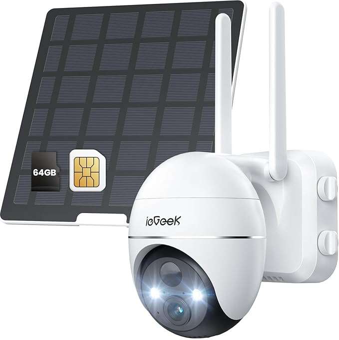 ieGeek 4G LTE Cellular Solar Security Camera Wireless Outdoor,No WiFi Battery Powered Cam with Solar Panel&Memory Card&SIM Card, Siren Alarm & Spotlight,AI Detection,2K Color Night Vision,US Version