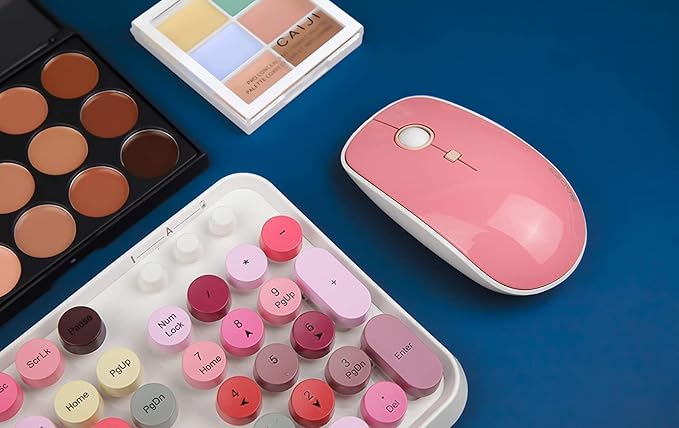 Retro Wireless Keyboard and Mouse Combo,Vintage Typewriter Key Board with 104 Cute Colorful Round Keys, 2.4GHz Full Size Aesthetic Bubble Keyboard&3 DPI Mouse for PC Laptop Desktop (Mixed Pink&Red)