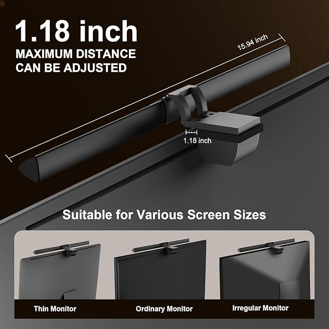 Computer Monitor Lamp 16“, Hand-Sweep Sensor Function, LED Screen Monitor Lamp for Eye Caring, 5 Adjustable Brightness & 5 Color Temperature, Touch Control USB Powered Screen Bar for Desk & Office
