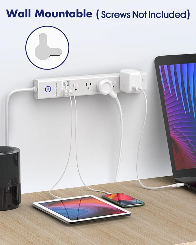 15 Ft Power Strip Surge Protector, 6 Outlets and 4 USB Ports, Flat Plug Power Strips Long Extension Cord with Overload Protection, Wall Mount for Home, Office, Dorm, ETL Listed