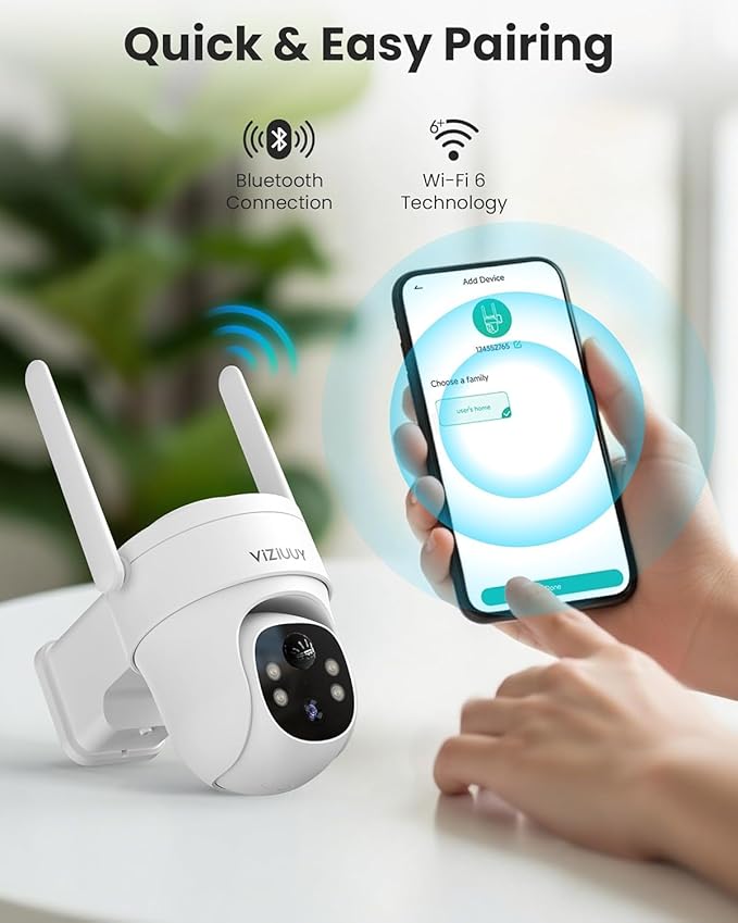 VIZIUUY Solar Security Cameras Wireless Outdoor, 3MP Pan/Tilt 360°View Solar/Battery Powered WiFi Camera with Color Night Vision/PIR Sensor/2-Way Audio/Alexa(3 Pack)