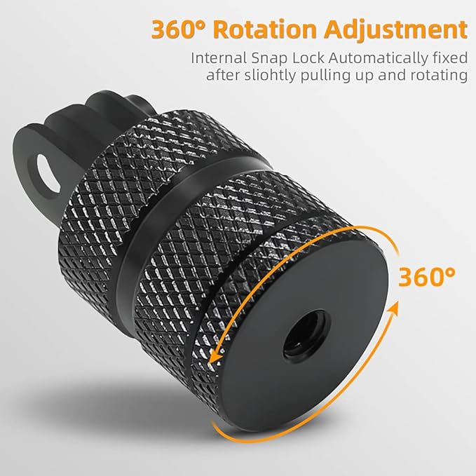 Aluminum 1/4 inch 20 Camera Tripod Adapter Mount, 360° Rotation 1/4"-20 Aluminum Tripod Adapter Mount Compatible with GoPro Hero 13/12/11/10, DJI Action 6/5 Pro/4, Xiaoyi and More Standard