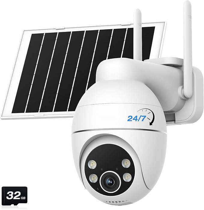 TKENPRO Solar Camera Outdoor Wireless, 2K Color Night Vision, Always-on-Video Security Camera Wireless Outdoor, Smart 24/7 Recording, Auto-Tracking, 2.4GHz Wi-Fi, IP65