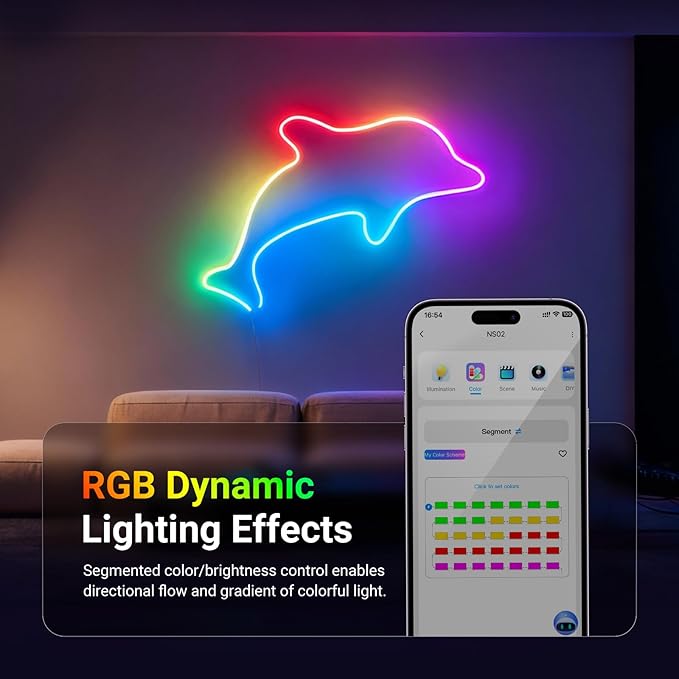 NEEWER 16.4ft/5m LED Strip Lights, Smart AI RGB Flexible Cuttable Neon Rope Light with App Control, Bedroom Gaming Room Indoor Home Classroom Wall Decor, Compatible with Google Assistant Alexa, NS02