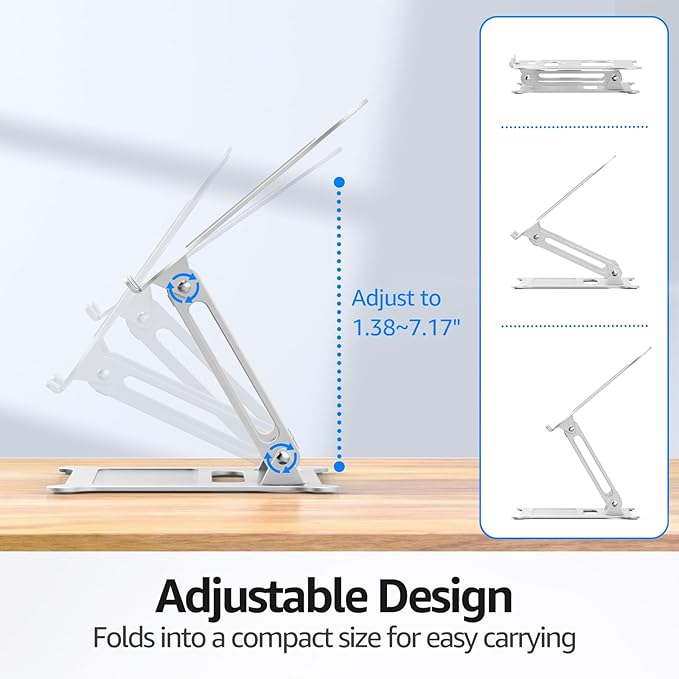 Urmust Laptop Notebook Stand Holder Adjustable Laptop Stand Portable Computer Riser Compatible with MacBook Air Pro HP Dell XPS Lenovo All Laptops 10-15.6"(Silver)