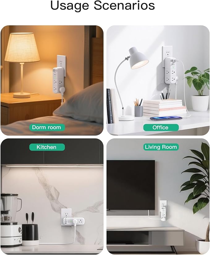 Surge Protector Outlet Extender with Rotating Plug, 6 AC Multi Plug Wall Outlets and 4 USB Ports, 1800 Joules, Swivel Power Strip Electrical Splitter for Home Decor Apartment Dorm Room Essentials