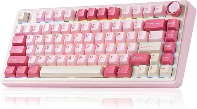 AULA F75 Wireless Keyboard, 75% Gaming Keyboard Hot Swappable with Creamy Sound,Bluetooth/2.4GHz/USB-C,Custom RGB Mechanical Keyboard for PC Gamer - Pink
