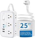 Flat Extension Cord 25 ft, NTONPOWER Power Strip with 6 Outlets 4 USB Ports(2 USB C),Flat Plug, Multiple Outlets, Mounted, Outlet Extender, Overload Protection for Indoor, Home, Office