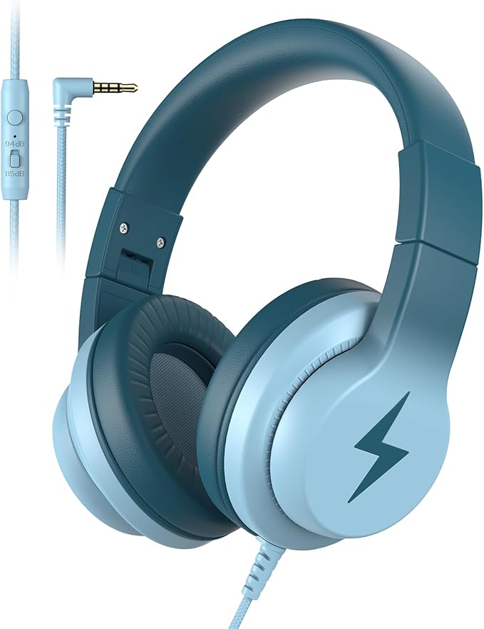 Candy Bila Kids Headphones, Wired Headphones for Kids Over Ear with Microphone, 85/94dB Volume Limiter Headphone for Girls Boys, Foldable Headphone for Learning & Entertainment, Gradient Green