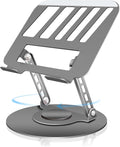 Compatible 360° Rotating Adjustable Laptop Stand, Fully Foldable Dual Rotary Shaft Laptop Riser Portable Standing Desk, Fits MacBook & All 10-15 Inch Laptops - Grey