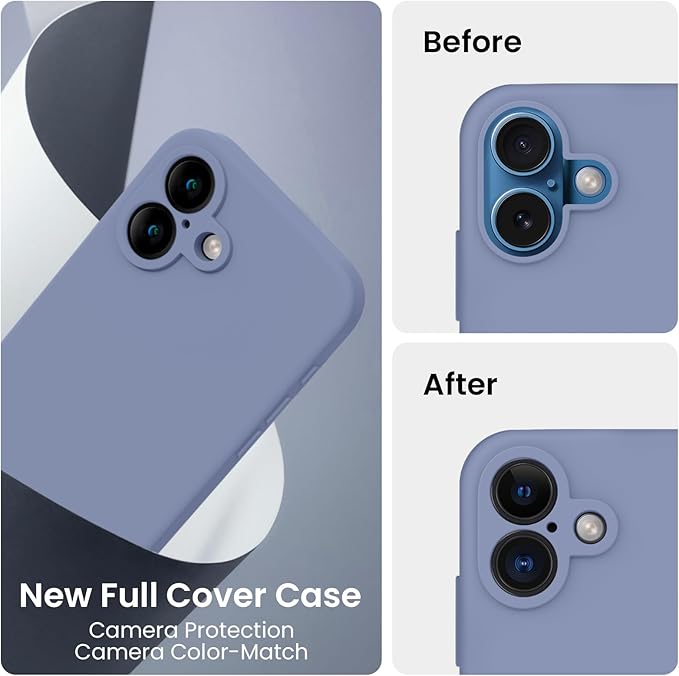 FireNova Designed for iPhone 16 Case, Silicone Upgraded [Camera Protection] Phone Case, Soft Anti-Scratch Microfiber Lining Inside, 6.1 inch, Lavender Gray