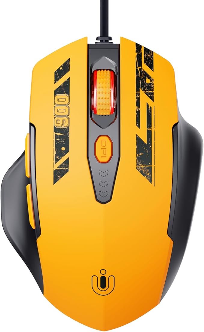 Uineer Wired Mouse, USB Mouse Wired with 6 Buttons Ergonomic Design,1.5M USB Cable Computer Mice 7200DPI Mice for PC Laptop, Yellow