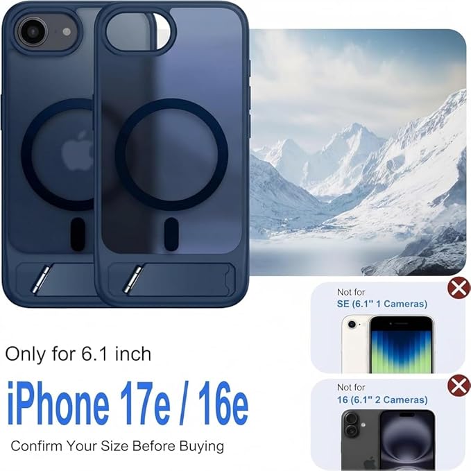 Eastinbox Magnetic for iPhone 17e & iPhone 16e Case with Stand [Compatible with MagSafe] [Built-in Invisible Kickstand] Matte Back Protective Phone Case for iPhone 17 e/16 e 6.1", Matte Blue