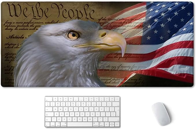 SSOIU Bald Eagle on American Flag Mouse Pad 35.5 X 15.7 Inch XXL Full Desk Mousepad Extended Large Non-Slip Rubber Base Waterproof Big Keyboard Mat with Stitched Edges for Gaming and Office