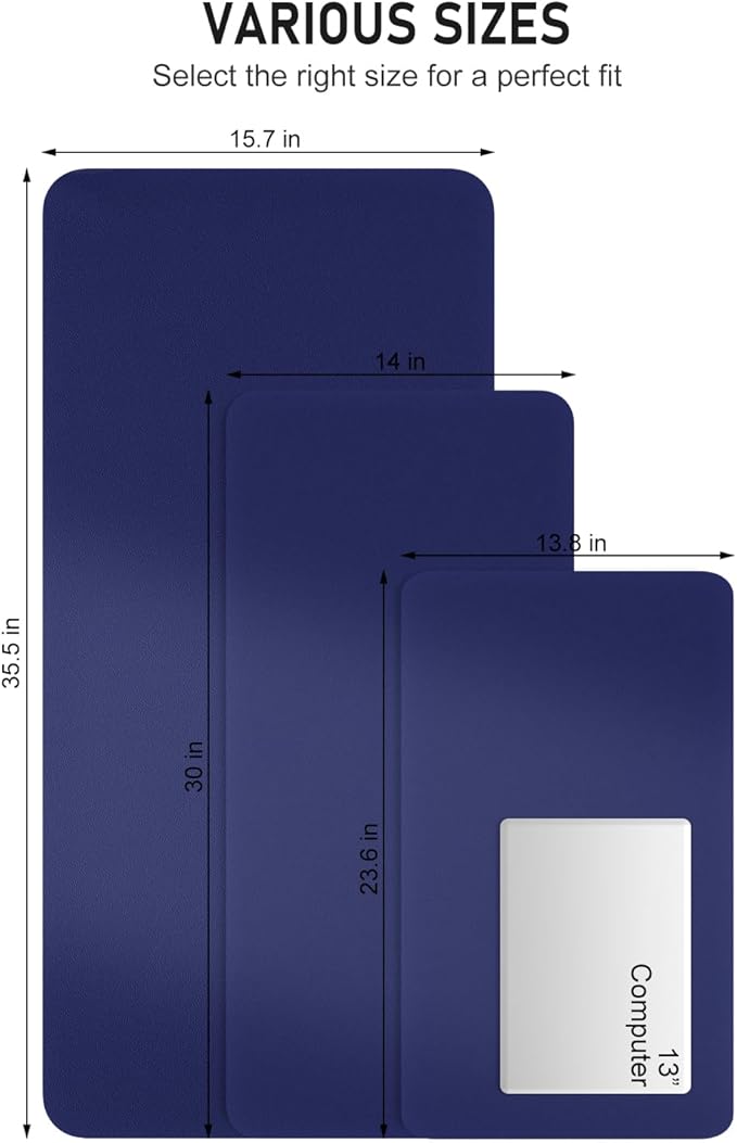 Desk Pad, 35.5" x 17" PU Leather Non-Slip Desk Mat Large Mouse Pad for Desktop, Waterproof Laptop Computer Writing Mat for Office, Home, Work, Gaming, Violet Blue
