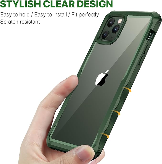 CENHUFO Privacy for iPhone 11 Pro Case, Full Body Phone Case with Built-in 9H Tempered Glass Privacy Screen Protector and Camera Lens Protector, Anti Peep Spy Shockproof Bumper Clear Cover - Green