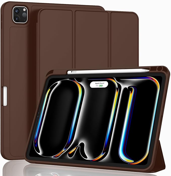 ZryXal New iPad Pro 13 Inch Case (M5) 2025 / (M4) 2024 with Pencil Holder, Smart iPad Case [Support Pencil Pro and Pencil (USB-C)], Support Touch ID and Auto Wake/Sleep (New Chocolate)