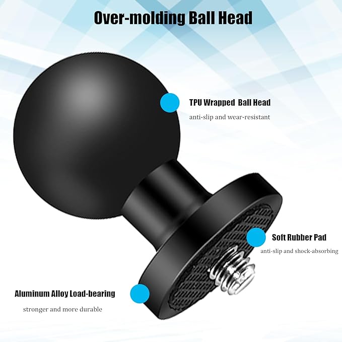 2PC Aluminum Alloy 1" Ball Mount Adapter with 1/4"-20 Threaded Stud for Insta360 One X3, X2, X, R, RS, GoPro, DJI OSMO Action Camera ,Compatible with RAM Ball Head Mounts B Size Double Socket Arm