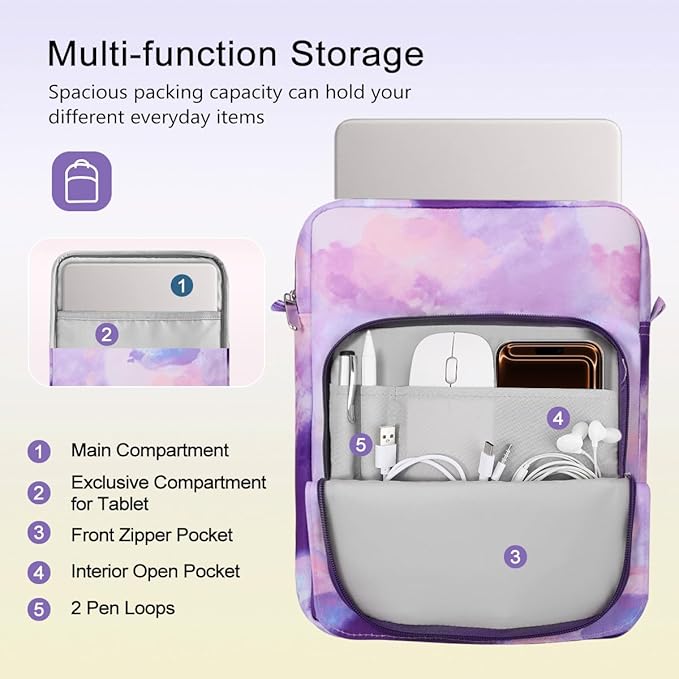 TiMOVO Laptop Sleeve Bag for MacBook Neo 13 inch 2026 Model A3404 with A18 Pro Chip, Handle Carrying Case with Shoulder Strap, Watercolor Purple