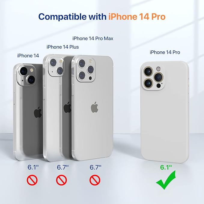 Miracase Designed for iPhone 14 Pro Case with Screen Protector, [Upgraded Camera Protection], Shockproof Liquid Silicone Rubber Phone Case Cover for 14 Pro 6.1 inch, Moonlight White
