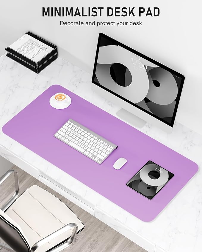 Desk Pad, 35.5" x 17" PU Leather Non-Slip Desk Mat Large Mouse Pad for Desktop, Waterproof Laptop Computer Writing Mat for Office, Home, Work, Gaming, Purple