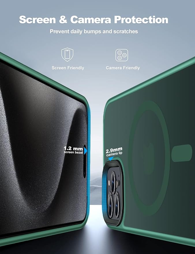 Tigowos Compatible with iPhone 15 Pro Case Fits MagSafe 10FT Drop Resistant Matte Skin Feeling Back Cover Aluminum Alloy Keys Fits iPhone 15 Pro Phone Cases，Green