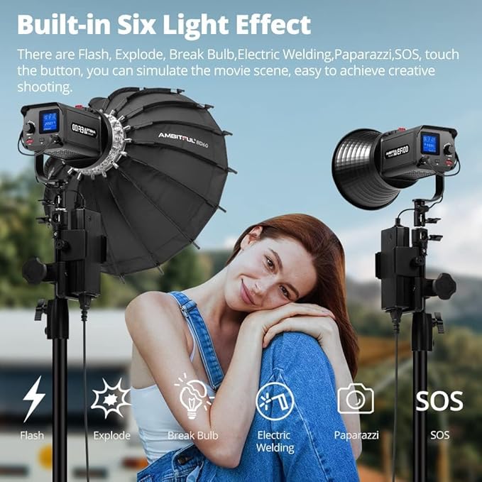 AMBITFUL EF100 100W 5600K Aurora COB LED Video Light,CRI 95+, TLCI 97+,Built-in FX Effects for Still Life Photography, Portrait, Studio Lighting,Interview Lighting,Support APP Control