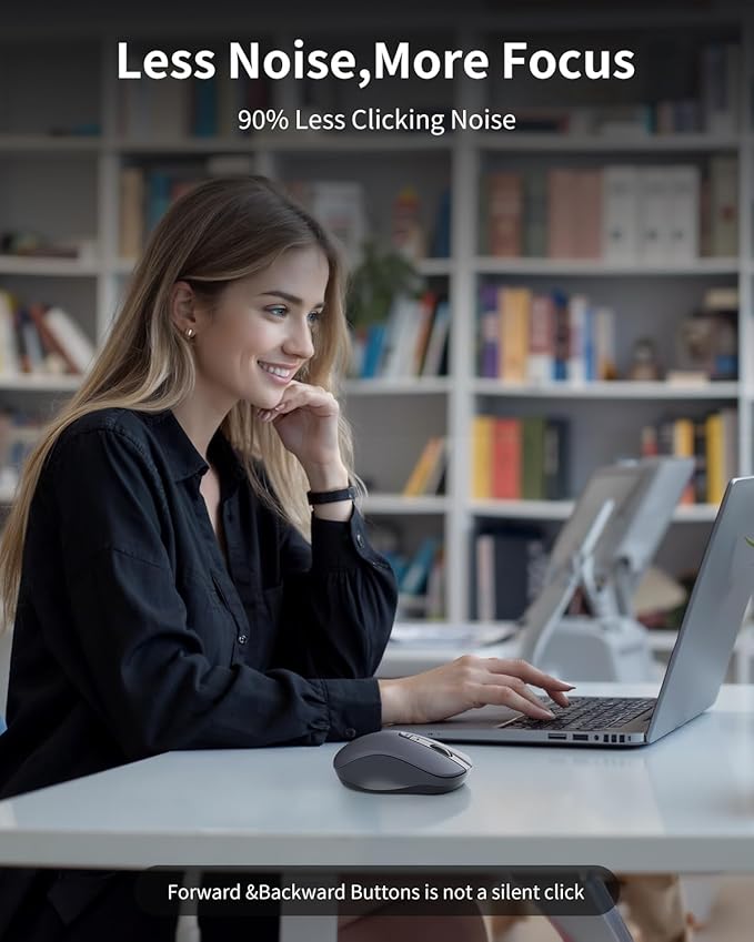 WL300 Bluetooth Mouse Silent Wireless Mice, Quiet Click, Cordless Computer Mouse with 6 Buttons, Sculpted Grip, Adjustable DPI for Laptop, PC, Mac, 18-Month Battery Life for Work or Travel ( Grey)