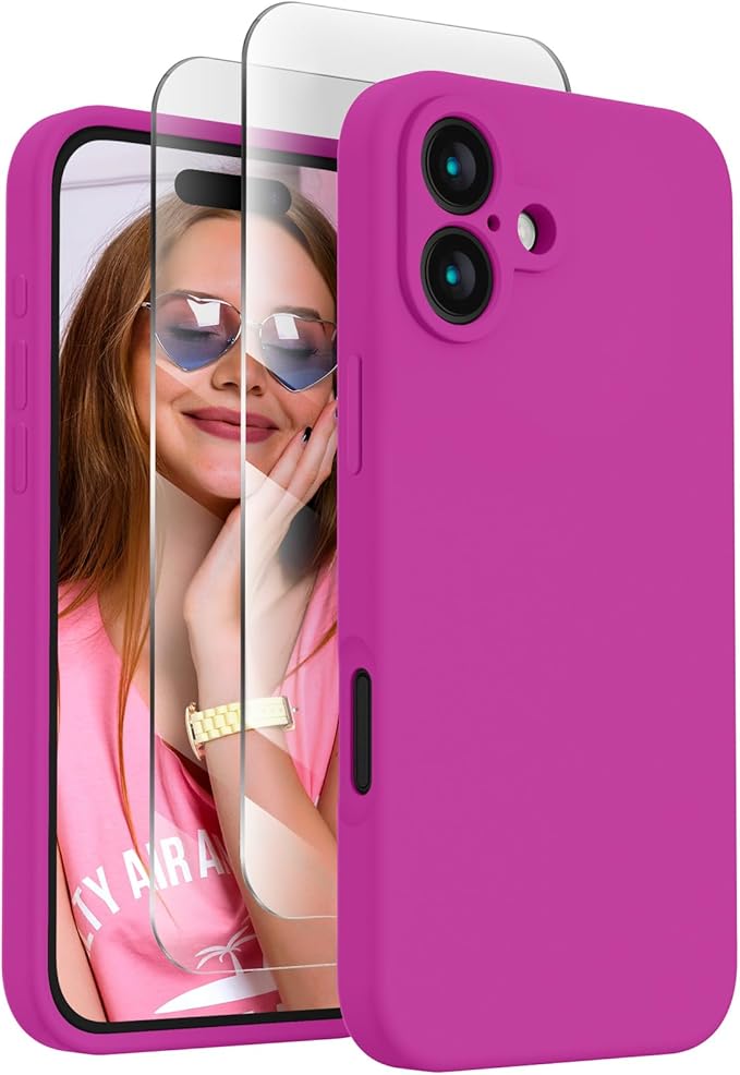 FireNova Designed for iPhone 16 Plus Case, Silicone Upgraded [Camera Protection] Case, Soft Anti-Scratch Microfiber Lining Inside, 6.7 inch, Dark Fuchsia