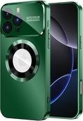 MAKAVO Magnetic for iPhone 16 Pro Max Case, Compatible with MagSafe, Built-in Camera Lens Protector, Logo View, Military Grade Drop Protection Phone Cover, Green