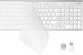 FENIFOX Wireless Silent Keyboard, Ultra Quiet USB C Low Profile Compact Full Size with Number Pad Flat Slim Thin Soft Touch for Mac Computer MacBook iMac PC Laptop Desktop Office (White and Silver)
