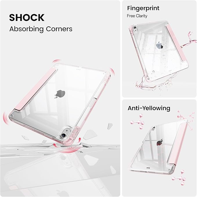 Clear Case for iPad mini 7 A17 Pro 8.3 Inch, iPad mini 7th/6th Generation Case (2024/2021),Slim Shockproof Transparent Back,Y-Shaped Mutil Angles Folding,Supports Pencil Pro&USB-C (Pink)