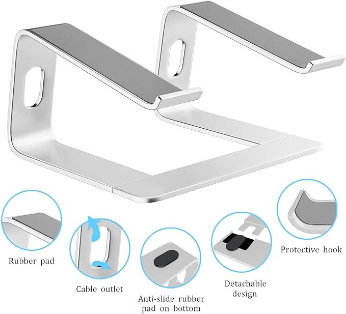 Orionstar Ergonomic Laptop Stand, Premium 5mm Aluminum Riser for 10-15.6 Inch Notebook Computer, Tool-Free Detachable Elevator Holder for Desk Office, Sturdy Riser for Eye-Level Neck Relief, Silver