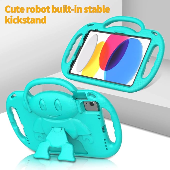 Kids Case for iPad 11th Generation (A16) 11" 2025 & 10th Gen 10.9" 2022 & iPad Air 11" 2025/2024 & Air 5th/4th Gen & Pro 11, Durable Protective Cover with Shoulder Strap Handle Stand, Cyan