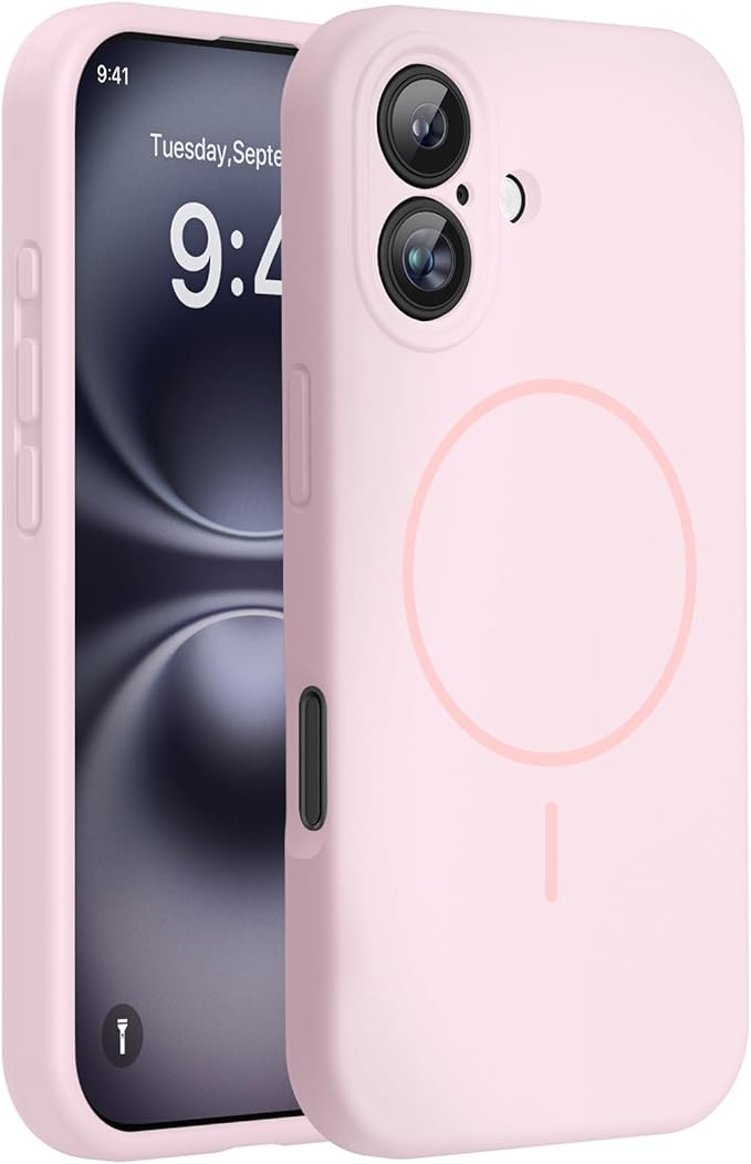 Miracase Magnetic for iPhone 16 Plus Case, [Soft Anti-Scratch Microfiber Lining], Compatible with MagSafe, Liquid Silicone Shockproof Drop Protection Phone Case for 16 Plus,Sand Pink