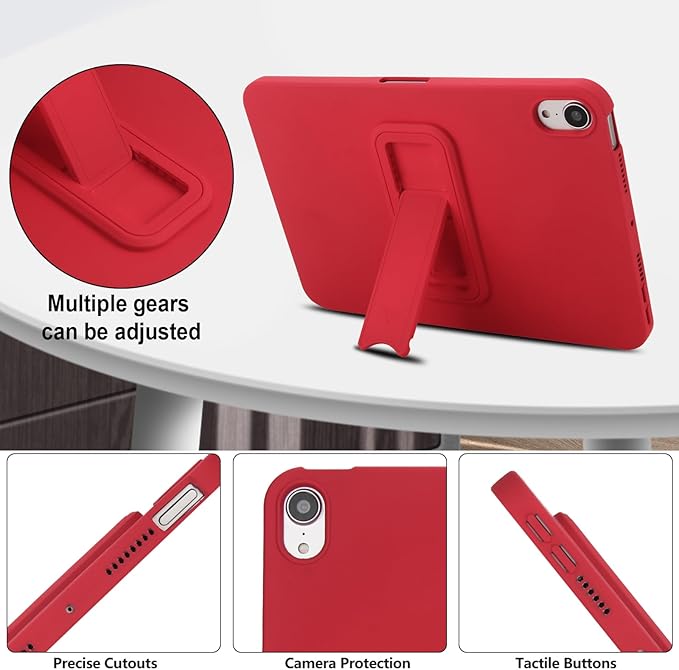 Case for iPad mini 7th & 6th Gen with Kickstand, Soft TPU + Hard PC Ultimate Delicate Touch Feeling Shockproof Protective Back Cover for iPad mini 7th 6th Women Men, Red
