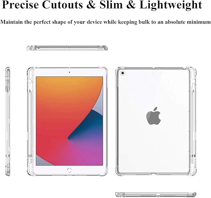 Clear Case for iPad 10.2 inch (2021/2020/2019), iPad 9th/8th/7th Generation Cover with Pencil Holder Lightweight Thin Crystal Transparent Shockproof Soft TPU Back Protective Shell, Clear