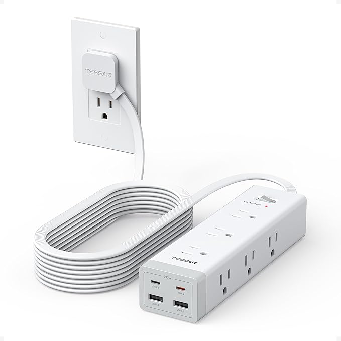 TESSAN Surge Protector Power Strip PD 20W, Ultra Thin Flat Plug 15 FT Extension Cord, 9 Outlets 4 USB(2 USB C), 1050J Protection Multiple Outlets Charging Station for Home, Office, College Dorm Room
