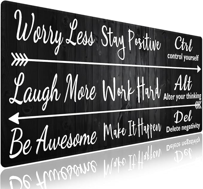 Extra Large Gaming & Office Mouse Pad (31.5" x 11.8") – Stay Positive Work Hard Inspirational Quote & Rustic Black Wood Grain, Premium Anti-Slip XXL Desk Mat with Durable Stitched Edges