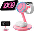 2026 3 in 1 Charging Station for Apple iPhone AirPods Watch with Mag-Safe Charger Wireless Charger Stand for iPhone 17 16 15 14 13 12 Series AirPods iWatch Series - Gifts for Wife & Husband(Rose Red)