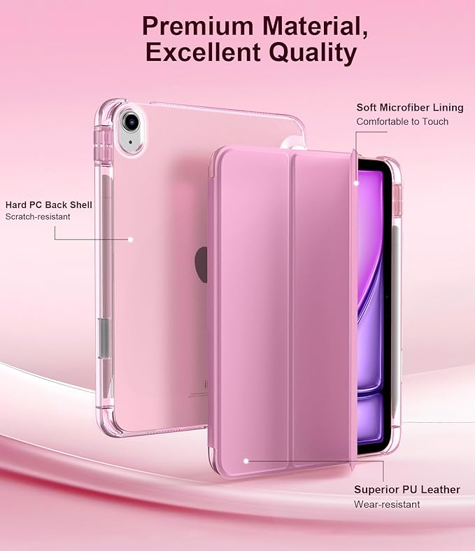 TiMOVO Case for iPad Air 11 Inch M4 2026/M3 2025/M2 2024, iPad Air 5th Generation 2022/4th Gen 2020 10.9 Inch with Pencil Holder, Stand Cover with Translucent Back, Auto Wake/Sleep, Flowers Pink