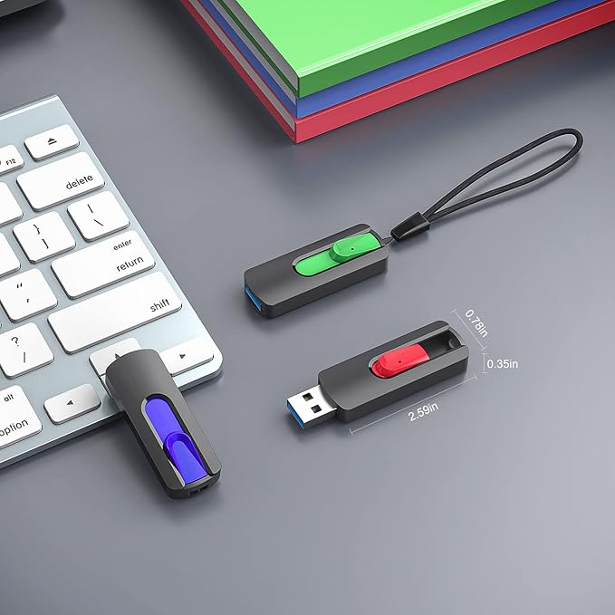 RAOYI 3 Pack 64GB USB 3.1 Flash Drive, High Speed Renewed Colorful Thumb Drive Slide Retractable USB Stick Portable Memory Stick with Lanyard Hole (Green, Red, Blue)