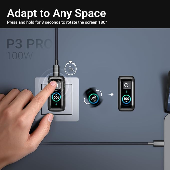 MINIX 100W USB C Charger, 3 Port GaN Charger with Smart Display and Touch Control, Powerful 100W Fast Charging for MacBook pro, iPhone 17/16 Series, Galaxy, Pixel, Laptop, and More. (NEO P3 Pro)
