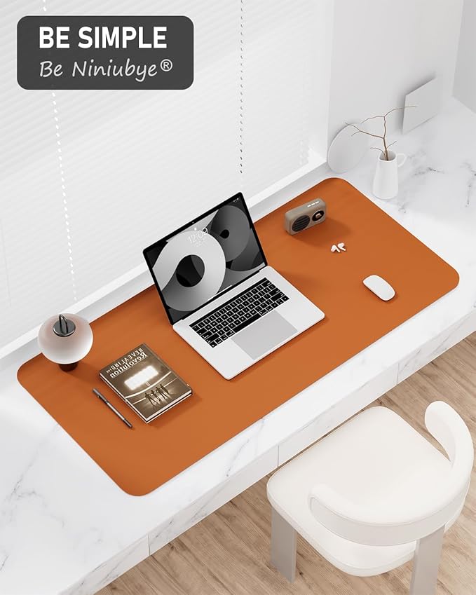 Desk Pad, 35.5" x 17" PU Leather Non-Slip Desk Mat Large Mouse Pad for Desktop, Waterproof Laptop Computer Writing Mat for Office, Home, Work, Gaming, Earthy Yellow