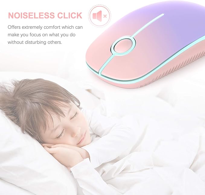 Unipows Wireless Mouse - 2.4G Slim Portable Computer Mouse with Nano Receiver, Less Noise Mobile Optical Mice for Notebook, PC, Laptop, Computer, Mac (Gradient Pink to Purple)