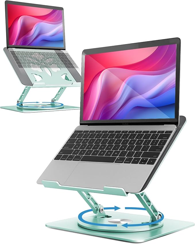 Aoviho 360° Rotating Laptop Stand for Desk | Adjustable, Foldable, Portable Aluminum Ergonomic Riser | Compatible with MacBook, Dell, HP & All Laptops 10-16 inch | Mint Green
