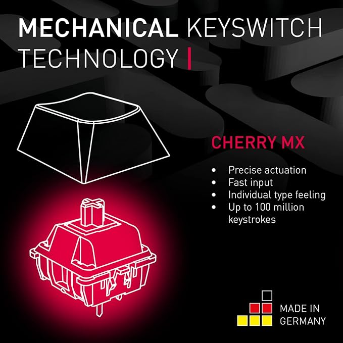 Cherry MX 2.0S Wired Gaming Keyboard with RGB Lighting Different MX Switching Characteristics: MX Black, MX Blue, MX Brown, MX RED and MX Silent RED (White - MX Silent Red Switch)