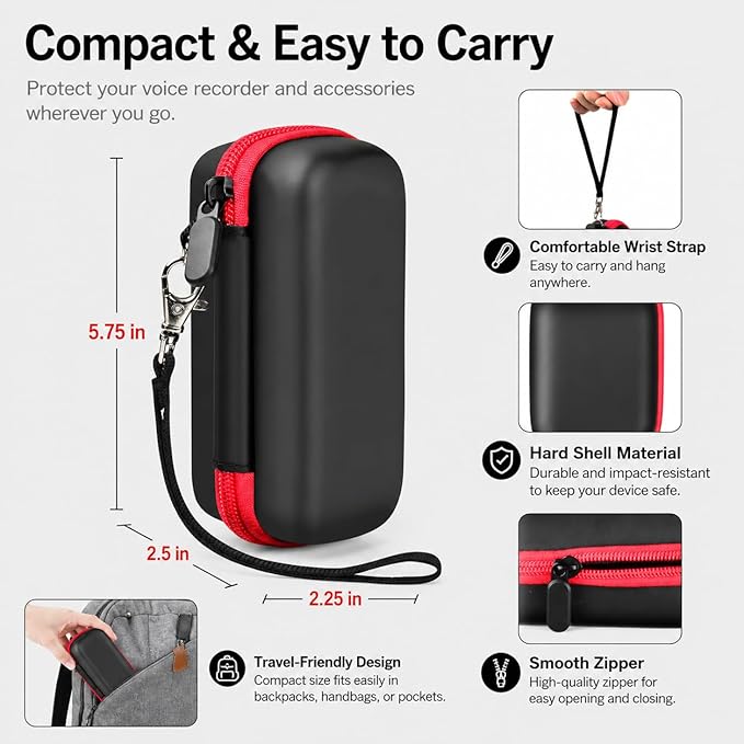 PAIYULE Case Compatible with 136G 128GB Digital Voice Recorder for Aiworth/for Sony ICD-PX370/ 470/560 for EVIDA/for Aomago Activated Recorder Fits for MP3 Player, Earbuds, USB Cable (Box Only) (Red)