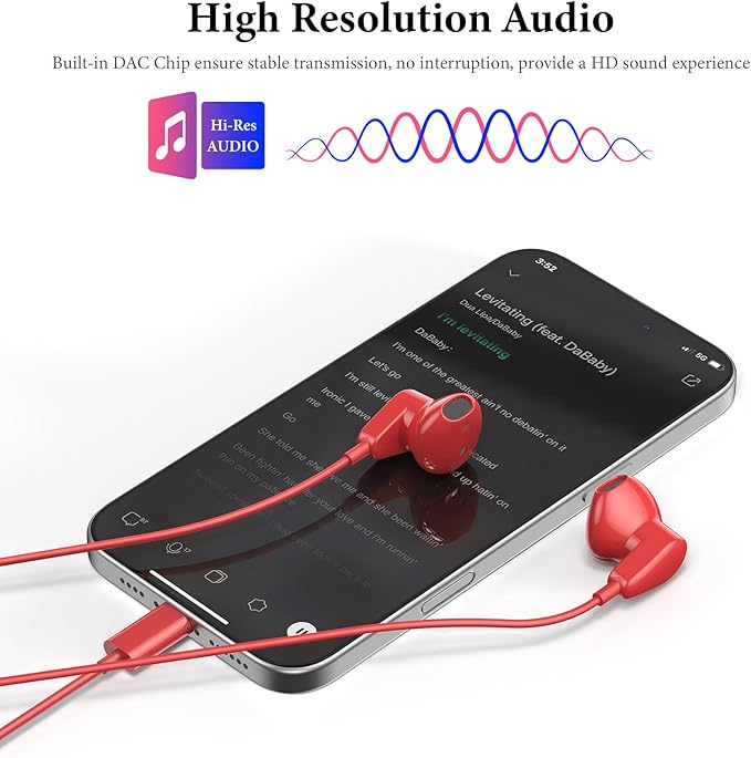 APETOO USB C Headphones for iPad Pro iPhone 17/Air/16e/15/16 Pro Max Plus, HiFi Stereo USB-C Wired Earbuds with Microphone Volume Control Type C Earphones for Samsung S25 S26 S24/S23/S22/S21/S20, Red